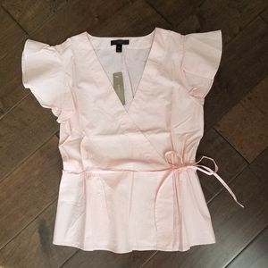 J. Crew Flutter Sleeves Faux Wrap Top